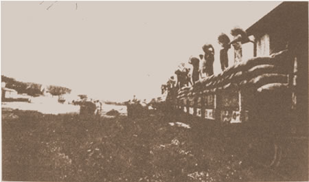 Foto de Caras y Caretas del transporte ferroviario de cereales hacia la primera guerra mundial.